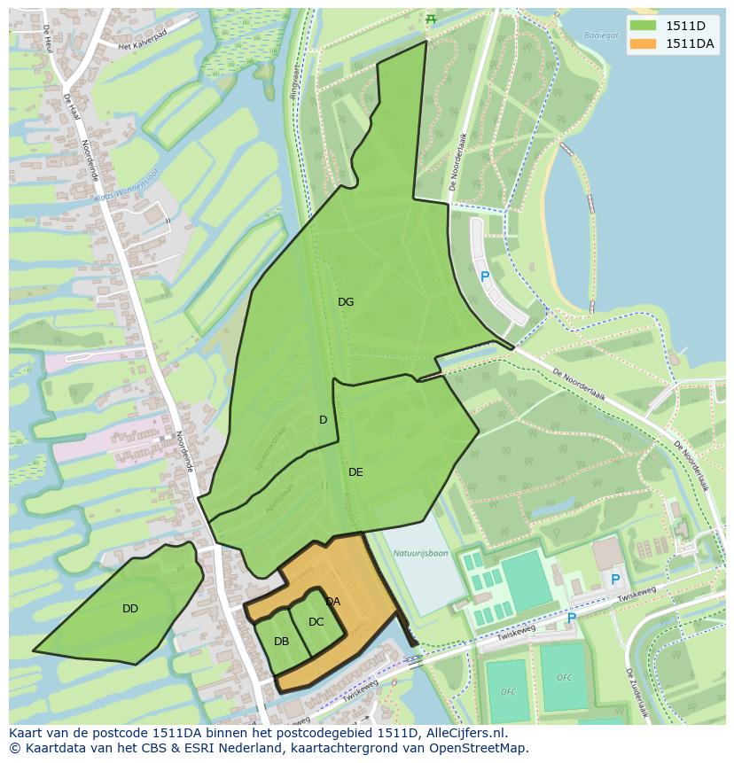 Afbeelding van het postcodegebied 1511 DA op de kaart.
