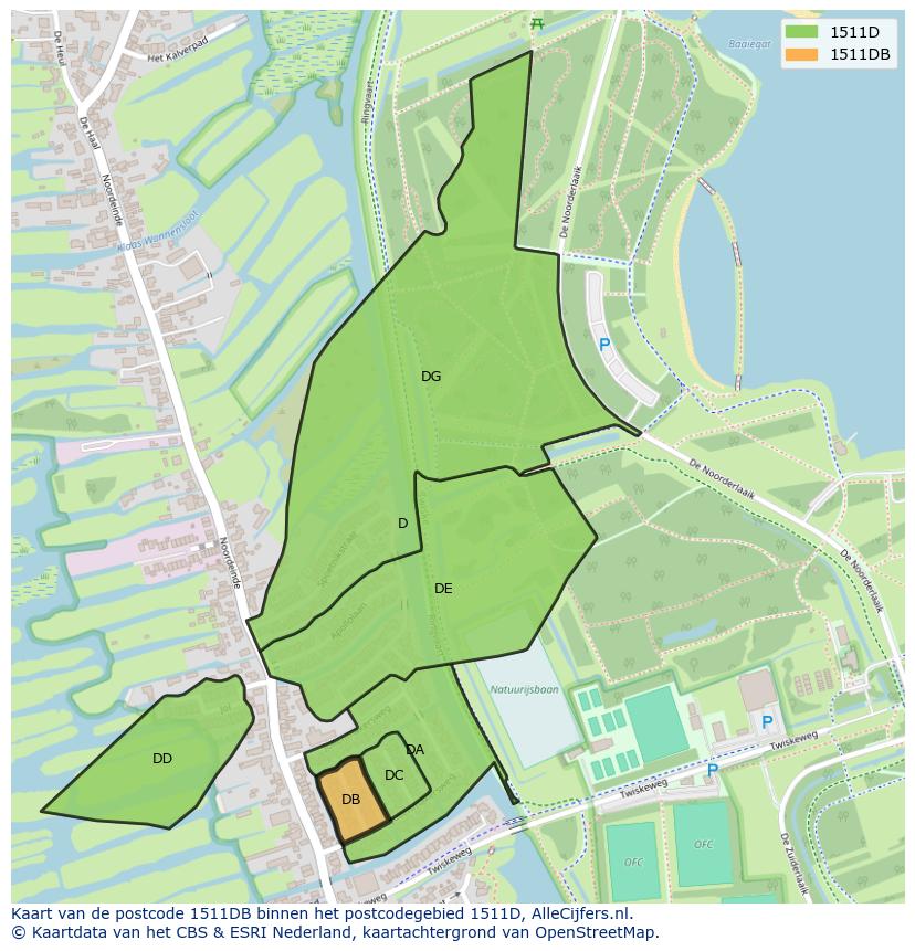 Afbeelding van het postcodegebied 1511 DB op de kaart.