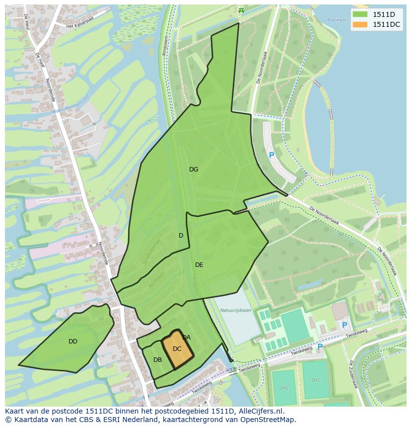 Afbeelding van het postcodegebied 1511 DC op de kaart.
