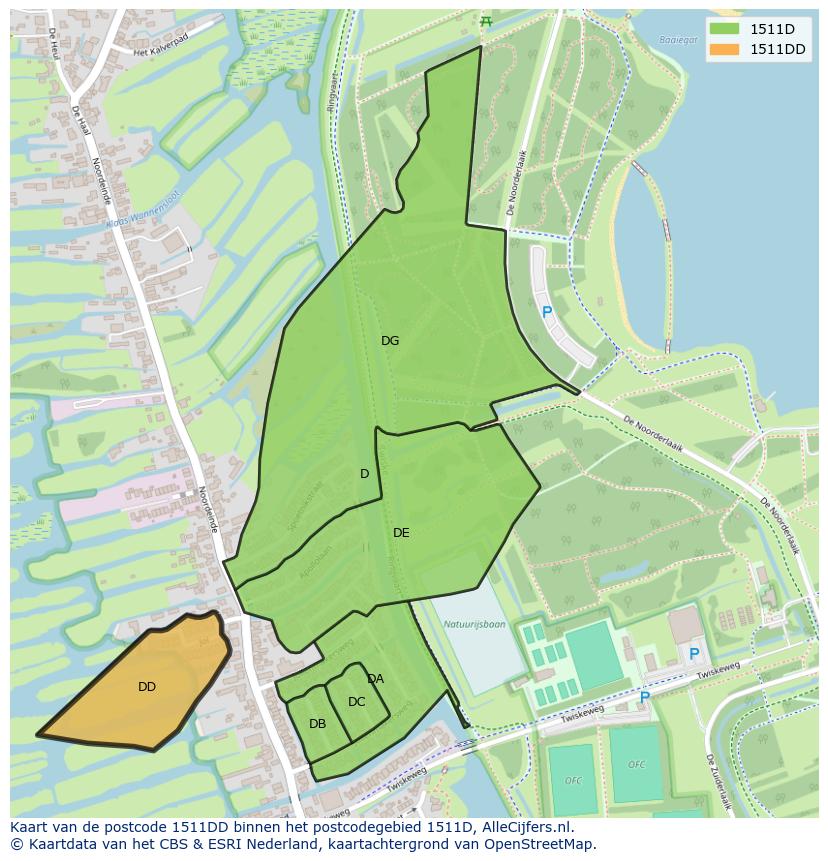 Afbeelding van het postcodegebied 1511 DD op de kaart.