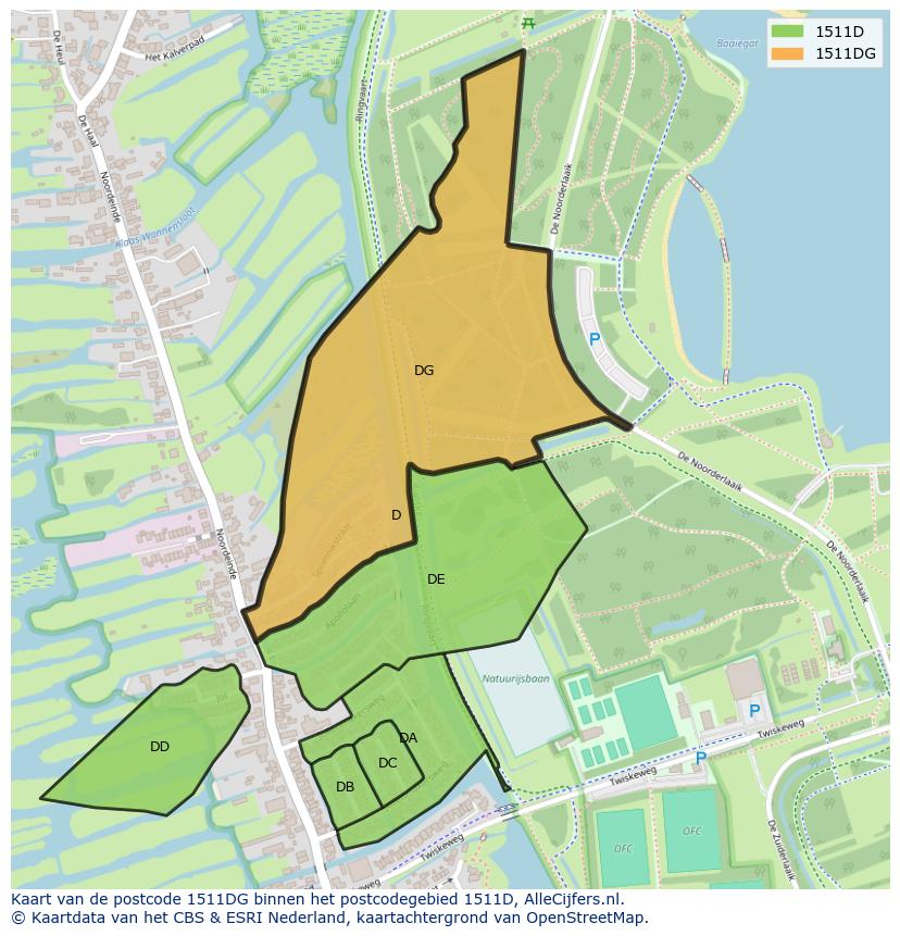Afbeelding van het postcodegebied 1511 DG op de kaart.