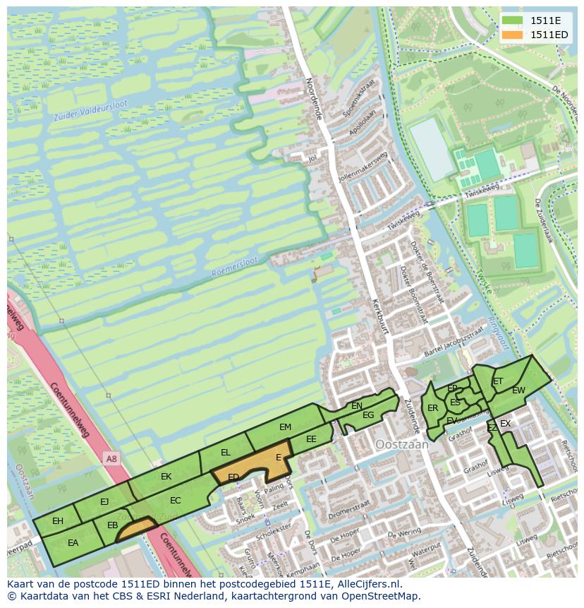Afbeelding van het postcodegebied 1511 ED op de kaart.
