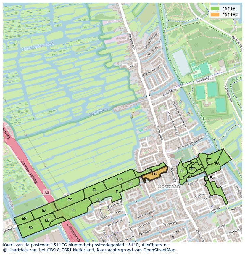 Afbeelding van het postcodegebied 1511 EG op de kaart.