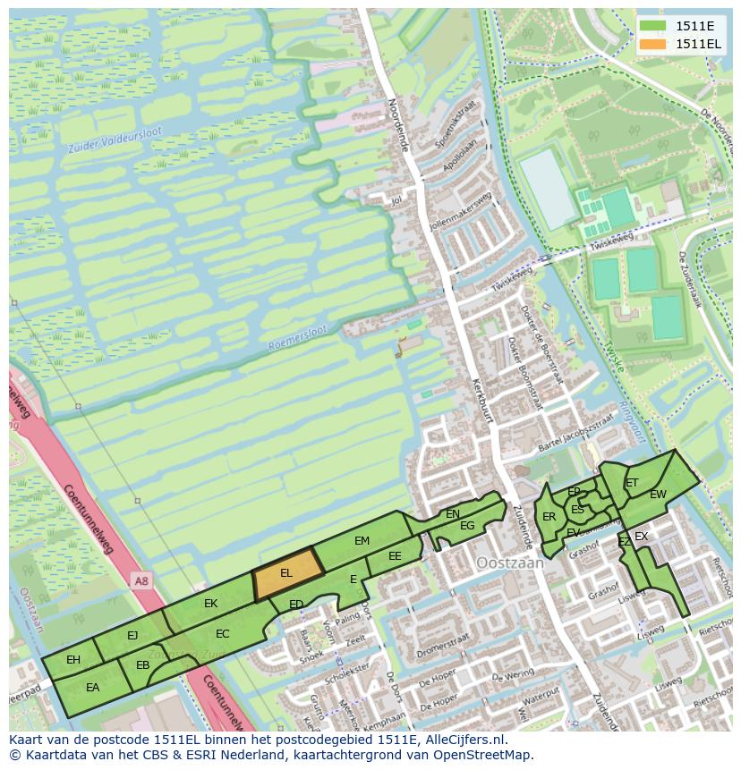 Afbeelding van het postcodegebied 1511 EL op de kaart.