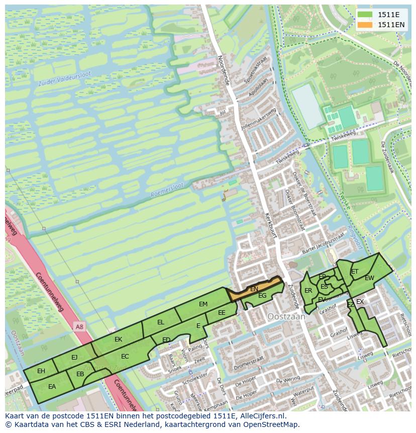 Afbeelding van het postcodegebied 1511 EN op de kaart.