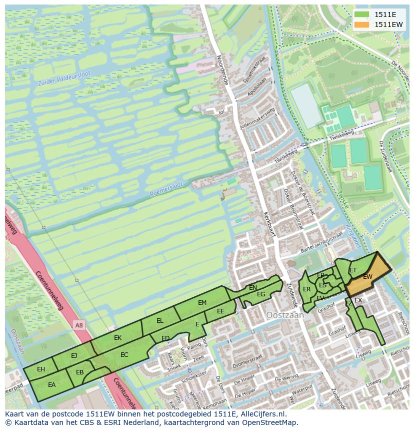 Afbeelding van het postcodegebied 1511 EW op de kaart.