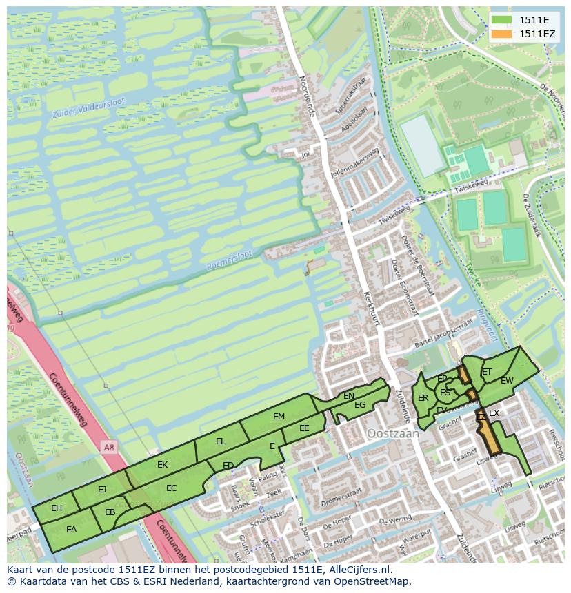 Afbeelding van het postcodegebied 1511 EZ op de kaart.