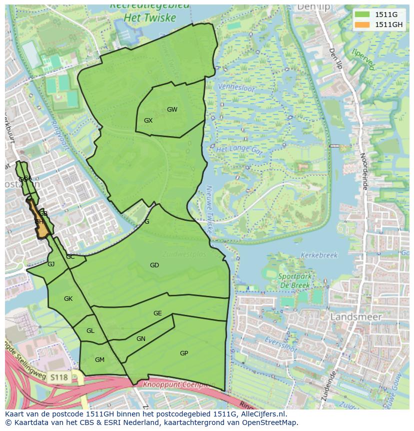 Afbeelding van het postcodegebied 1511 GH op de kaart.