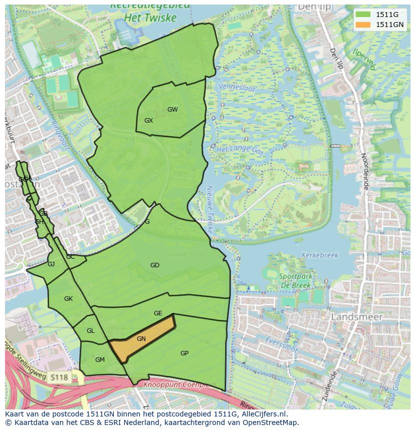 Afbeelding van het postcodegebied 1511 GN op de kaart.