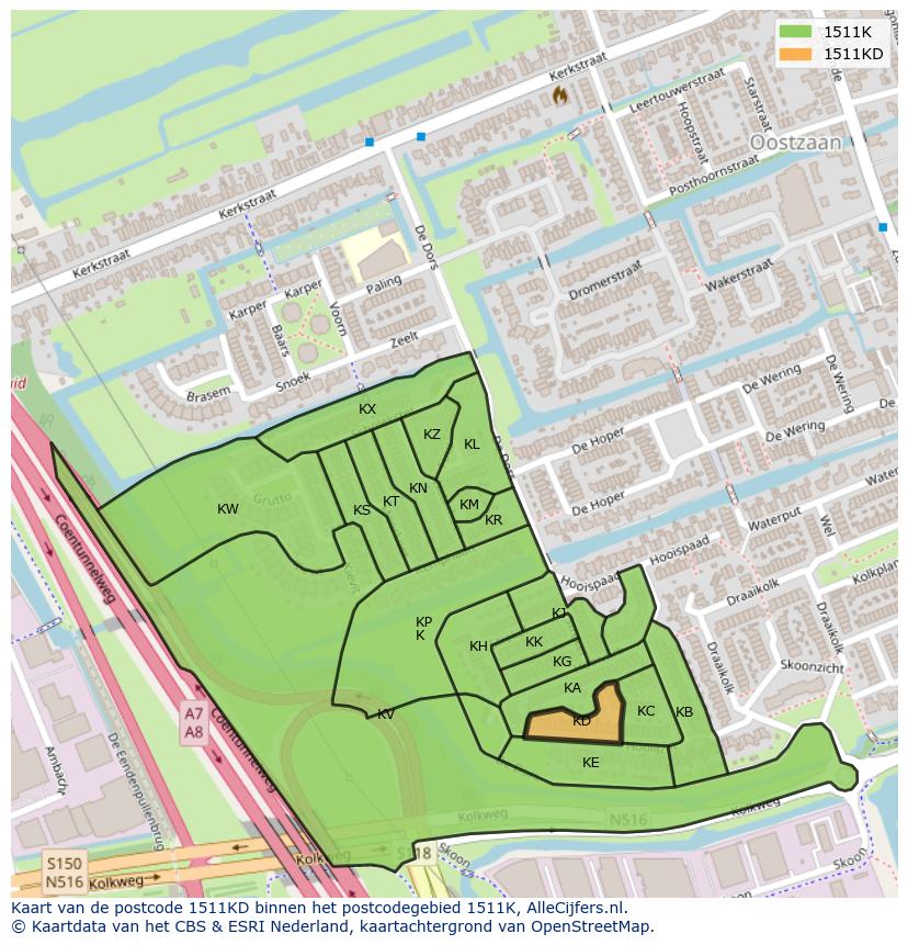 Afbeelding van het postcodegebied 1511 KD op de kaart.