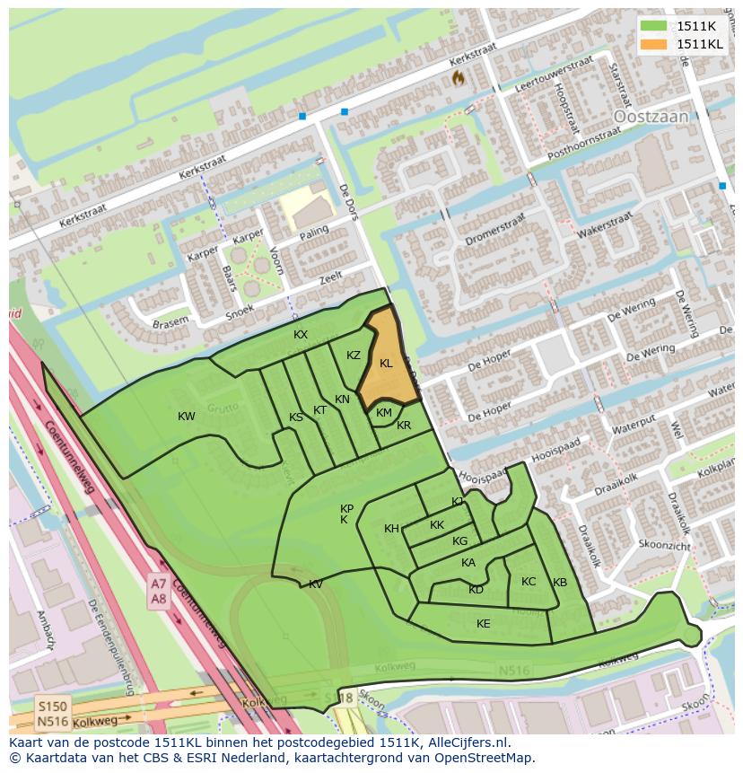 Afbeelding van het postcodegebied 1511 KL op de kaart.