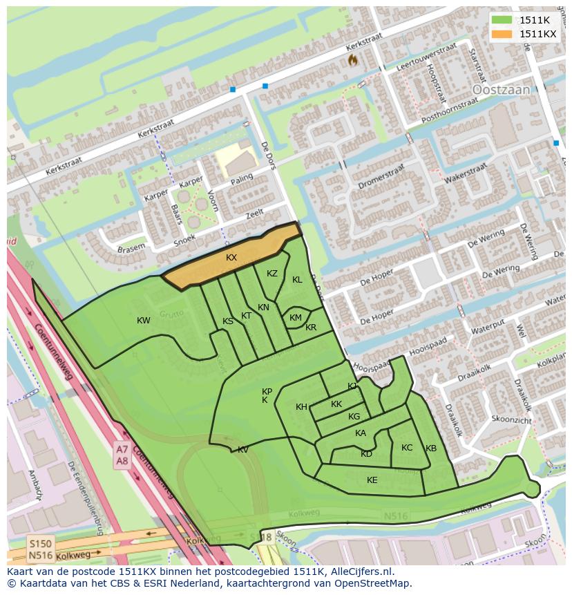 Afbeelding van het postcodegebied 1511 KX op de kaart.