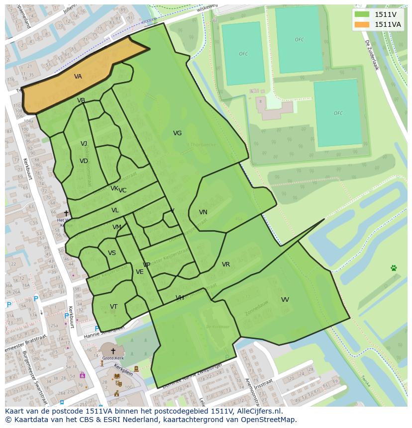 Afbeelding van het postcodegebied 1511 VA op de kaart.