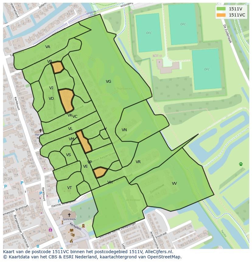 Afbeelding van het postcodegebied 1511 VC op de kaart.