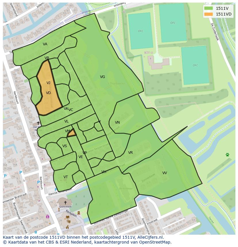 Afbeelding van het postcodegebied 1511 VD op de kaart.