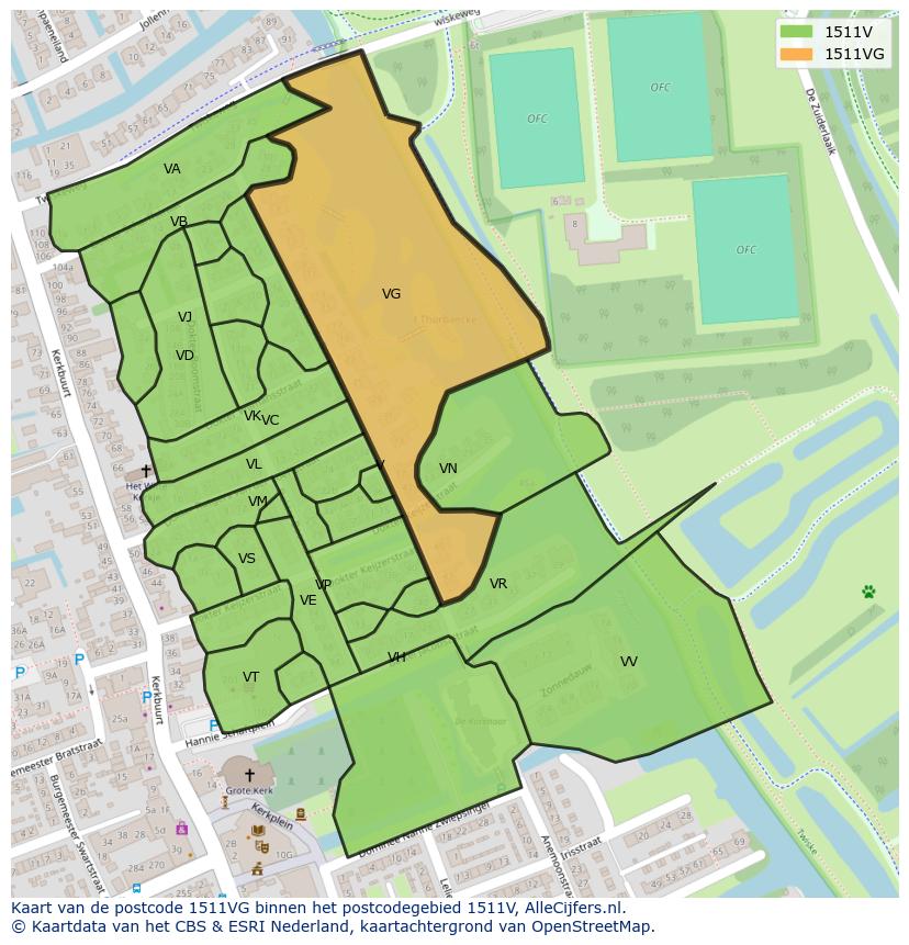 Afbeelding van het postcodegebied 1511 VG op de kaart.