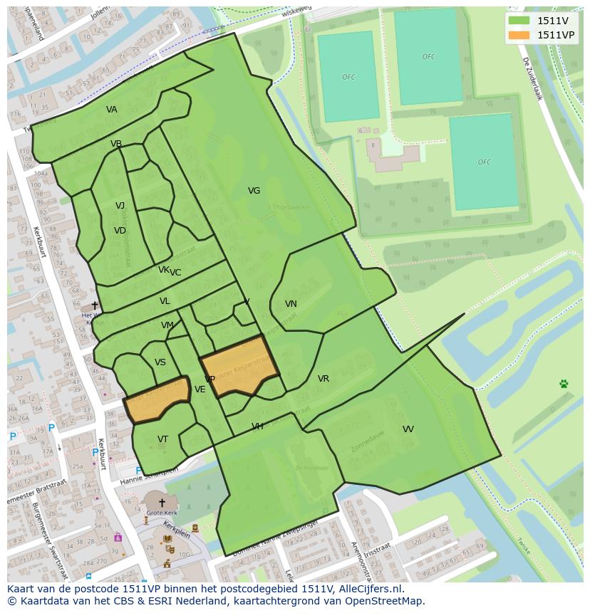 Afbeelding van het postcodegebied 1511 VP op de kaart.