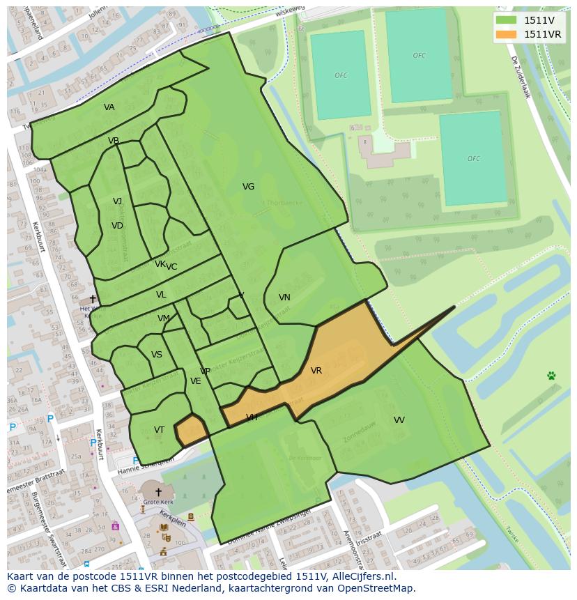 Afbeelding van het postcodegebied 1511 VR op de kaart.