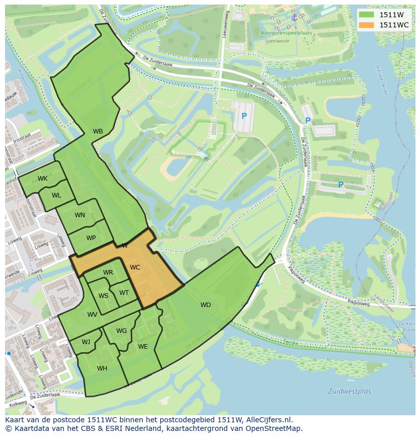 Afbeelding van het postcodegebied 1511 WC op de kaart.