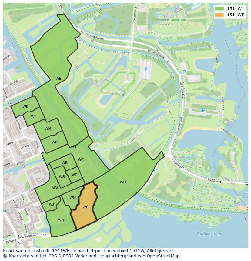 Afbeelding van het postcodegebied 1511 WE op de kaart.