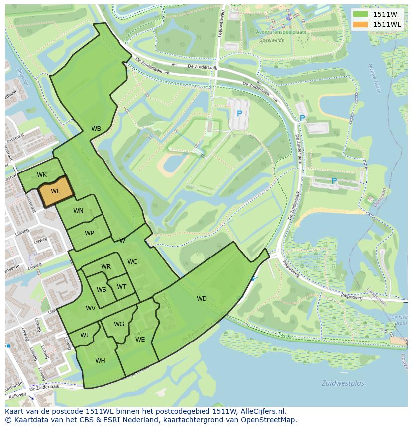 Afbeelding van het postcodegebied 1511 WL op de kaart.