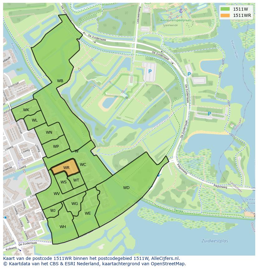 Afbeelding van het postcodegebied 1511 WR op de kaart.