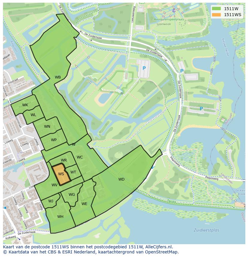 Afbeelding van het postcodegebied 1511 WS op de kaart.