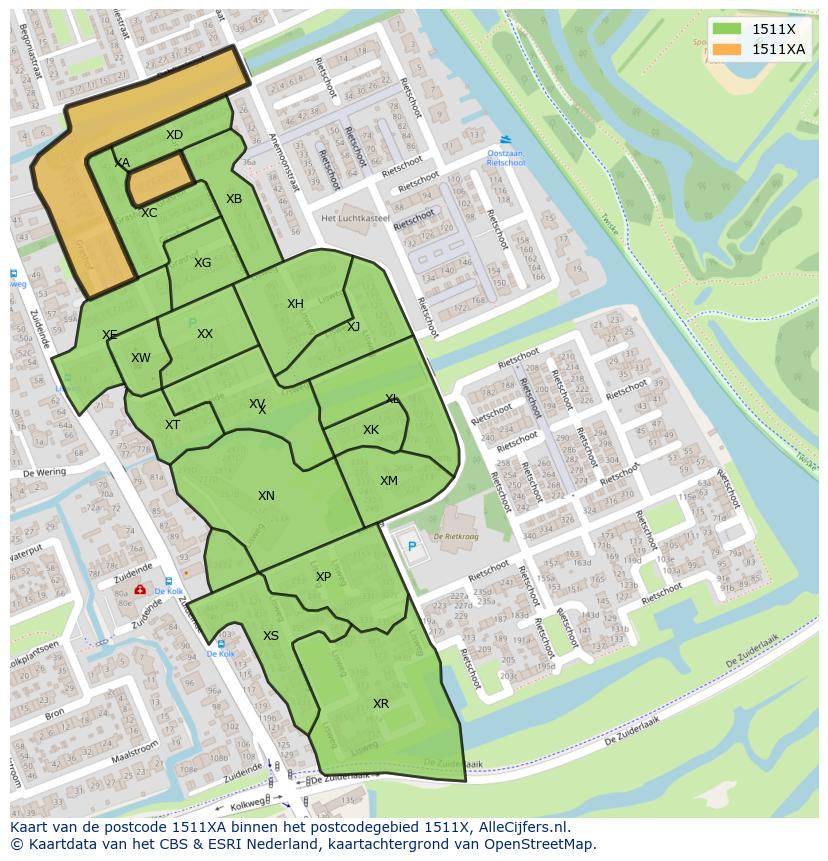 Afbeelding van het postcodegebied 1511 XA op de kaart.