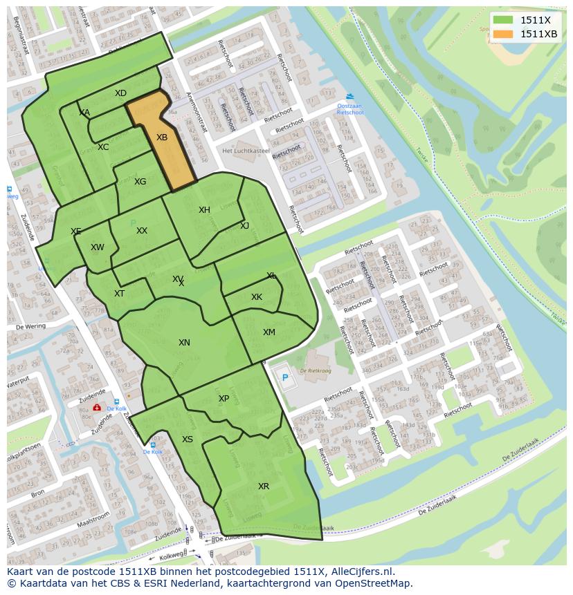 Afbeelding van het postcodegebied 1511 XB op de kaart.