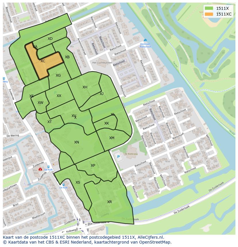 Afbeelding van het postcodegebied 1511 XC op de kaart.