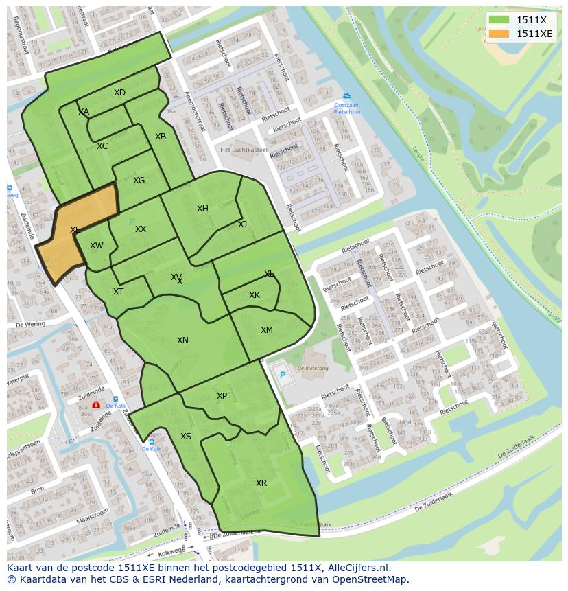 Afbeelding van het postcodegebied 1511 XE op de kaart.