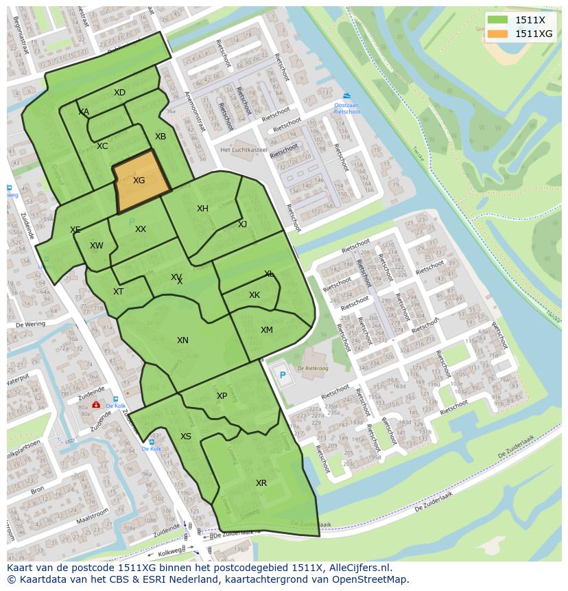 Afbeelding van het postcodegebied 1511 XG op de kaart.