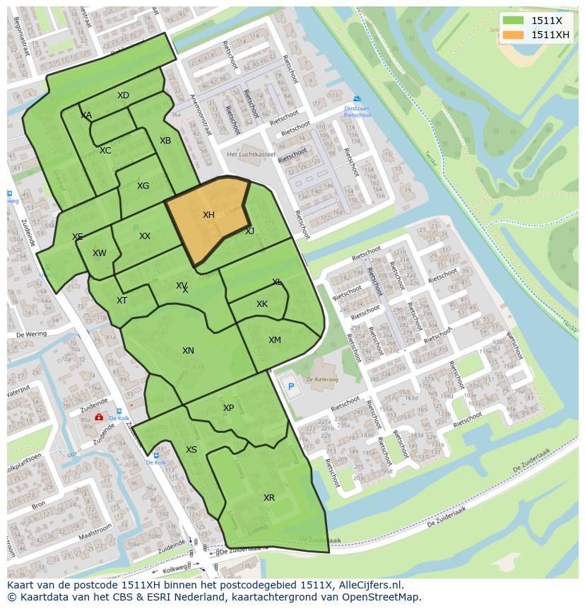 Afbeelding van het postcodegebied 1511 XH op de kaart.