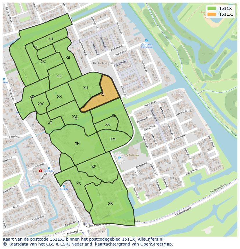Afbeelding van het postcodegebied 1511 XJ op de kaart.