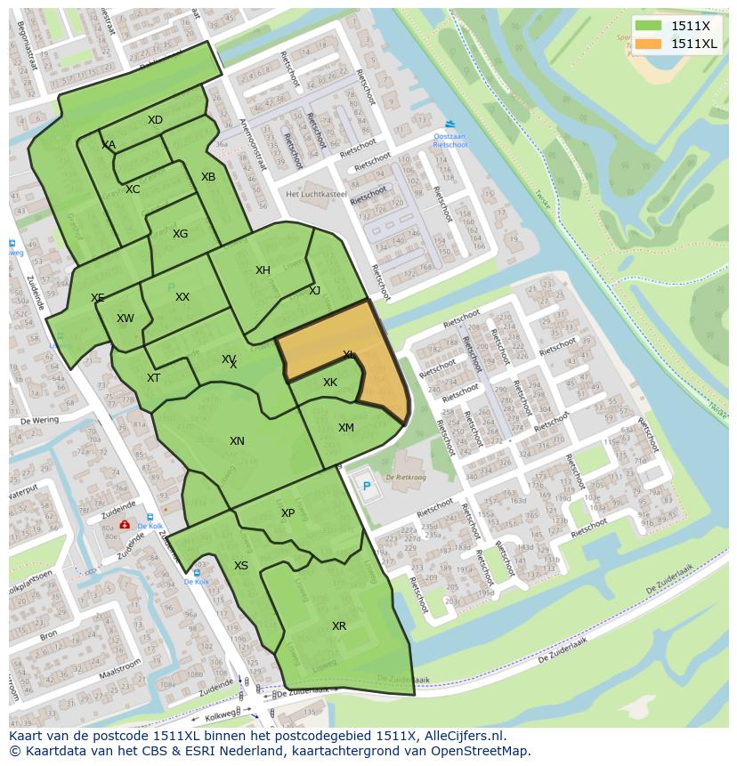 Afbeelding van het postcodegebied 1511 XL op de kaart.