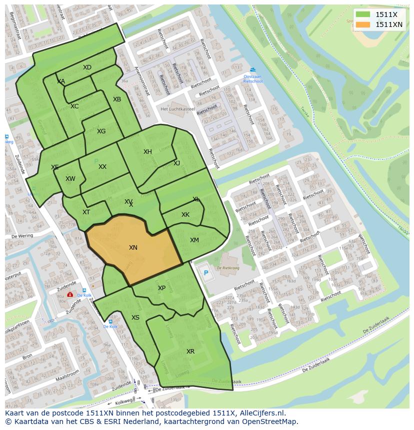 Afbeelding van het postcodegebied 1511 XN op de kaart.