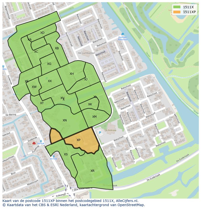 Afbeelding van het postcodegebied 1511 XP op de kaart.