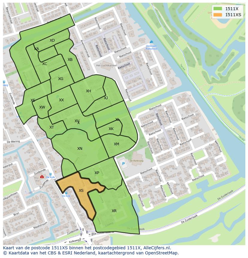 Afbeelding van het postcodegebied 1511 XS op de kaart.
