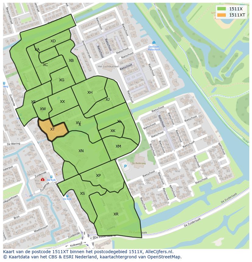 Afbeelding van het postcodegebied 1511 XT op de kaart.