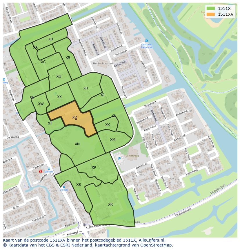 Afbeelding van het postcodegebied 1511 XV op de kaart.
