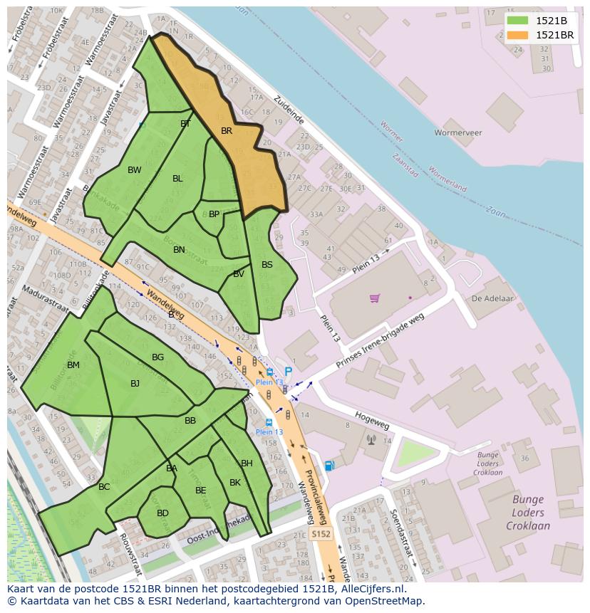 Afbeelding van het postcodegebied 1521 BR op de kaart.