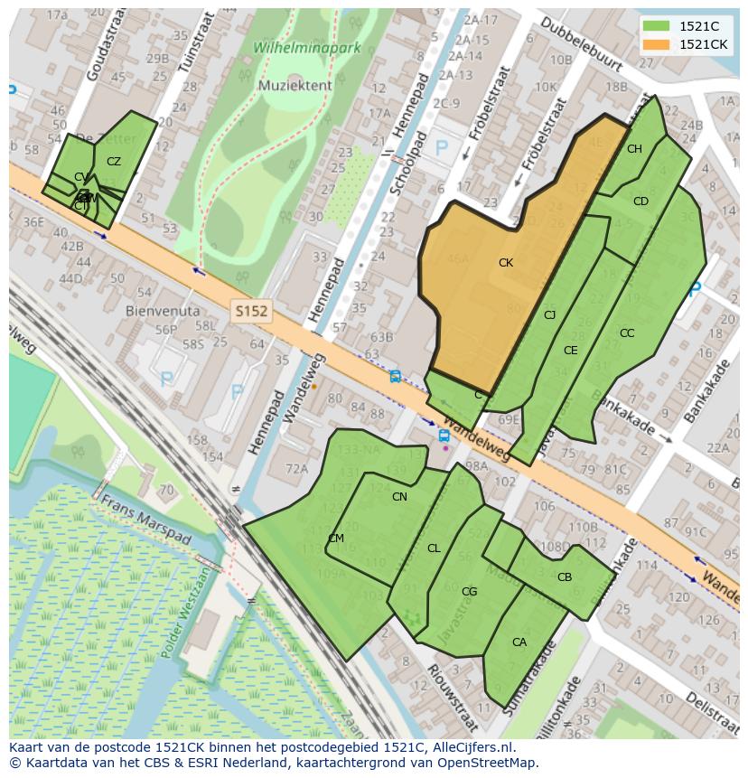 Afbeelding van het postcodegebied 1521 CK op de kaart.