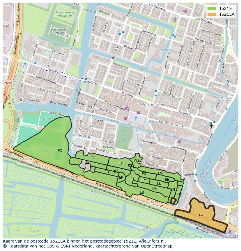 Afbeelding van het postcodegebied 1521 EA op de kaart.