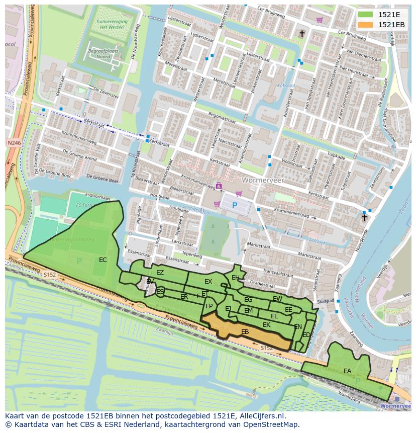 Afbeelding van het postcodegebied 1521 EB op de kaart.