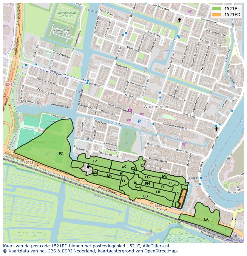 Afbeelding van het postcodegebied 1521 ED op de kaart.