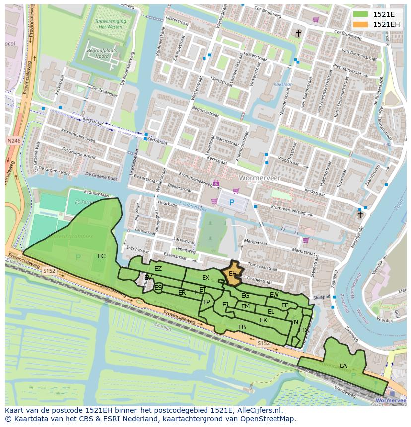 Afbeelding van het postcodegebied 1521 EH op de kaart.