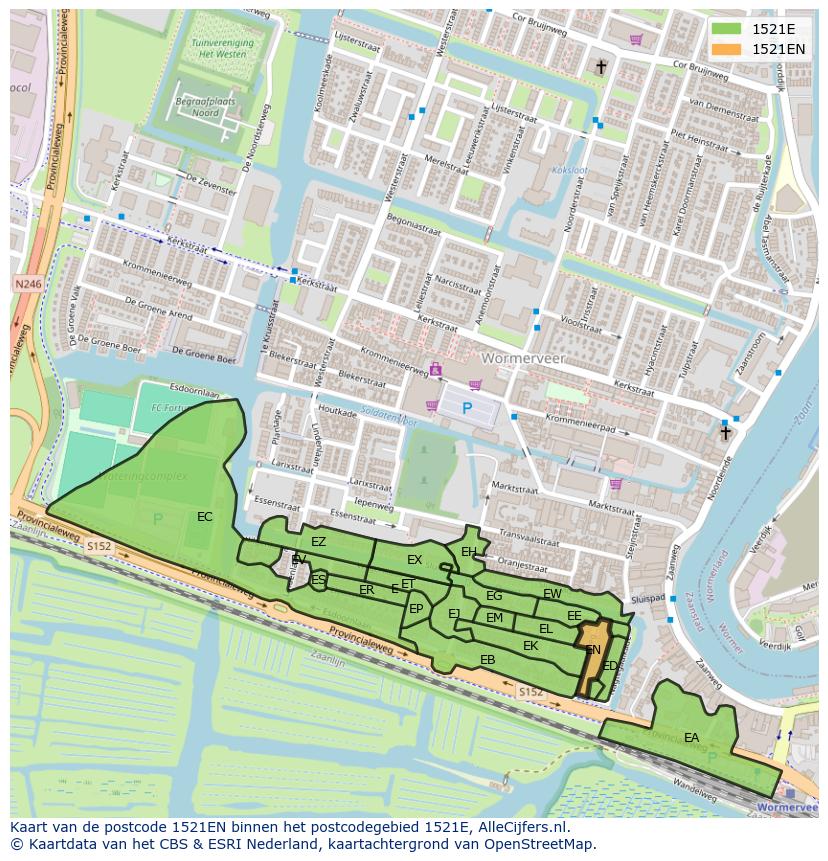Afbeelding van het postcodegebied 1521 EN op de kaart.