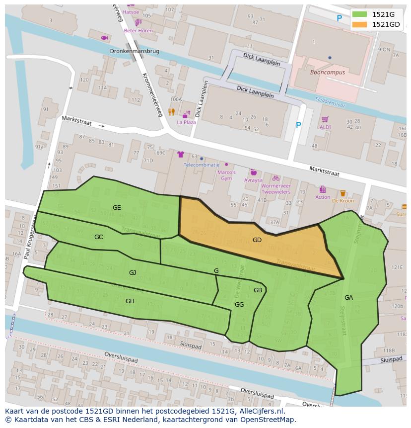Afbeelding van het postcodegebied 1521 GD op de kaart.