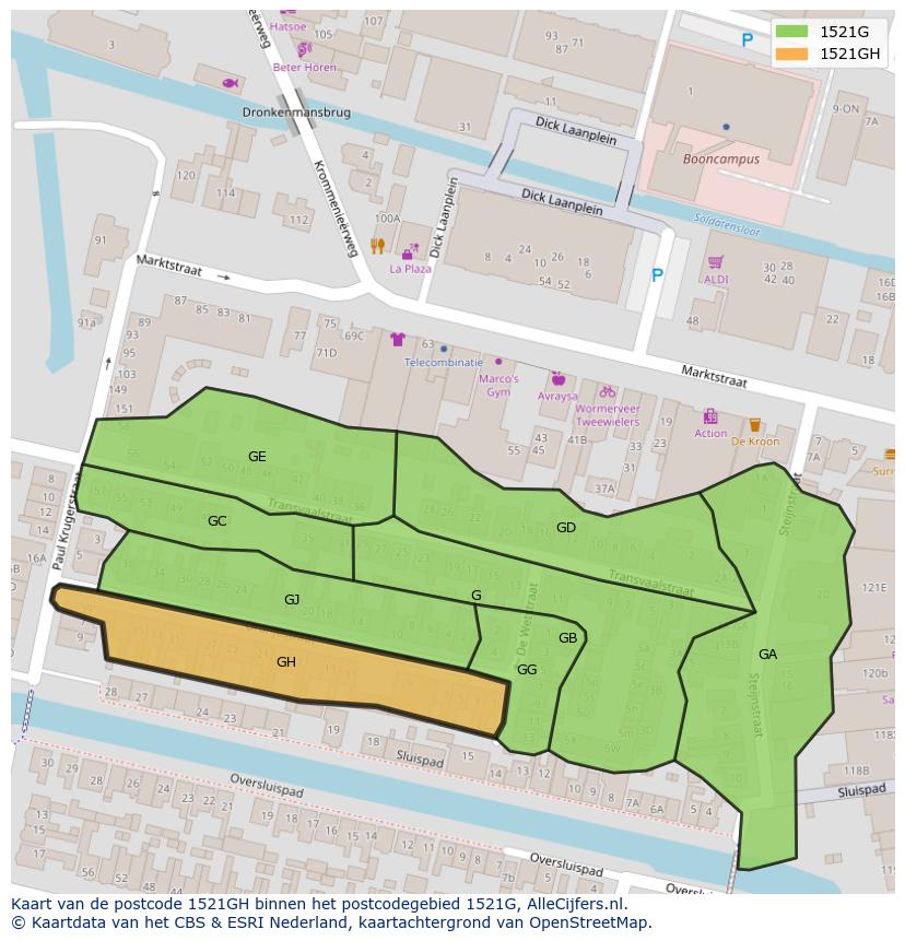 Afbeelding van het postcodegebied 1521 GH op de kaart.