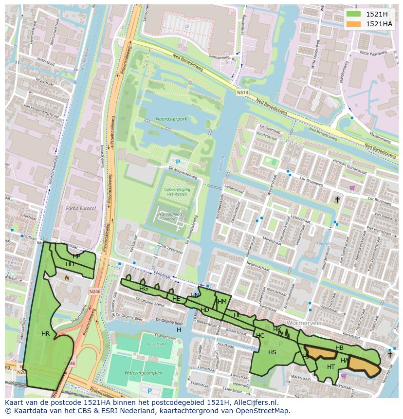 Afbeelding van het postcodegebied 1521 HA op de kaart.